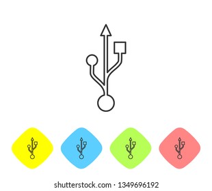 Grey USB symbol line icon isolated on white background. Set icon in color rhombus buttons. Vector Illustration