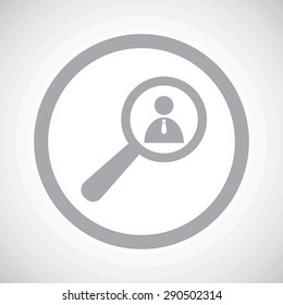 Grey user icon under loupe in circle, on white gradient background