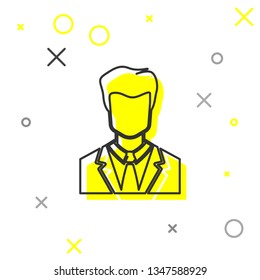 Grey User of man in business suit line icon isolated on white background. Business avatar symbol - user profile icon. Male user sign. Vector Illustration