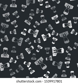 Grey User of man in business suit icon isolated seamless pattern on black background. Business avatar symbol - user profile icon. Male user sign.  Vector Illustration