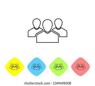 Grey Users group line icon isolated on white background. Group of people icon. Business avatar symbol - users profile icon. Set icon in color rhombus buttons. Vector Illustration