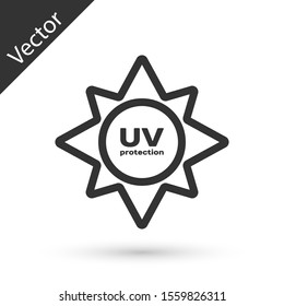 Grey UV protection icon isolated on white background. Ultra violet rays radiation. SPF sun sign.  Vector Illustration