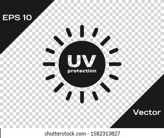 Grey UV protection icon isolated on transparent background. Ultra violet rays radiation. SPF sun sign.  Vector Illustration
