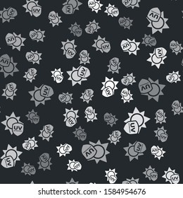 Grey UV protection icon isolated seamless pattern on black background. Sun and shield. Ultra violet rays radiation. SPF sun sign.  Vector Illustration
