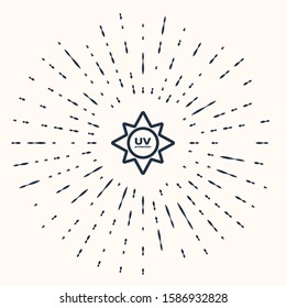 Grey UV protection icon isolated on beige background. Ultra violet rays radiation. SPF sun sign. Abstract circle random dots. Vector Illustration
