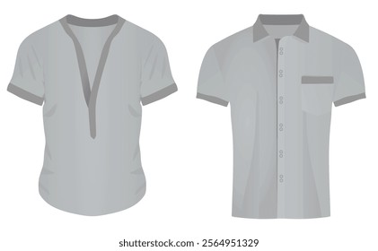 Grey  v neck t shirt and shirt. vector illustration