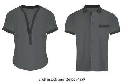 Grey v neck t shirt and shirt. vector illustration	