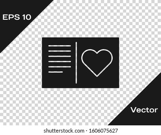 Grey Valentines day flyer with heart icon isolated on transparent background. Celebration poster template for invitation or greeting card.  Vector Illustration