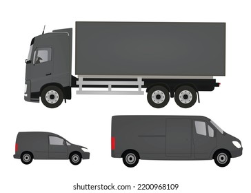 Grey van set. vector illustration