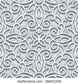 Grey vector background, lace texture, seamless pattern in neutral color