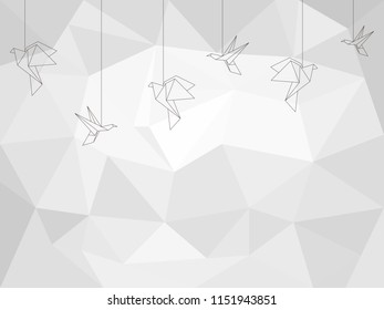 Grey vector background with origami birds. Can be used for banners,  business cards or presentations