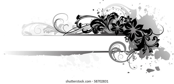 Grey vector banner with flowers