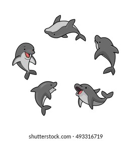 Grey Vector Dolphins Swimming