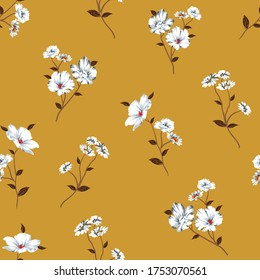 grey vector flowers with leaves pattern on yellow background