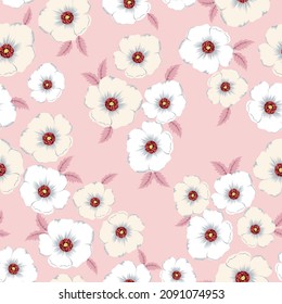 flores vectoriales grises con motivos de hojas en fondo rosado