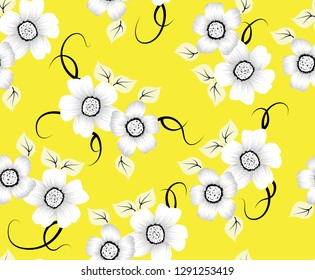 grey vector flowers pattern on yellow background