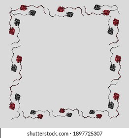 Grey vector frame of square black and red roses for lettering or art or words card