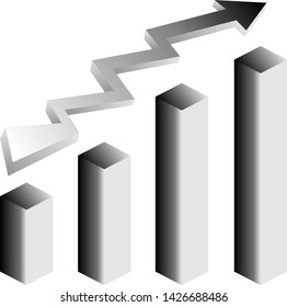 Grey vector growth graph icon with arrow move up. Vector graphic illustration of column chart.
