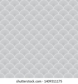 Grey vector illustration with graphic shell ornament. Seamless texture