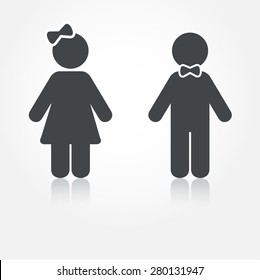 Grey vector man and woman icons with shadows. Illustration for print and web