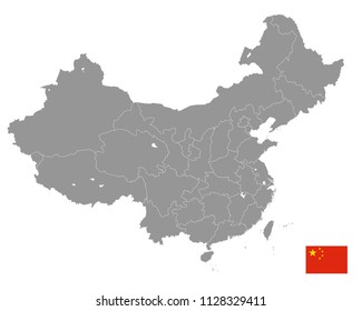 Grey Vector Map of China with Administrative borders