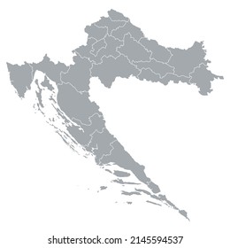 Grey Vector Map of Croatia with Administrative borders