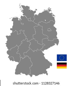 Grey Vector Map of Germany with Administrative borders