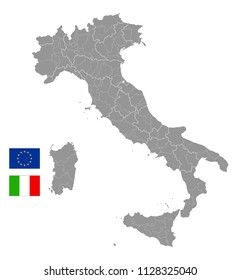 Grey Vector Map of Italy with Administrative borders