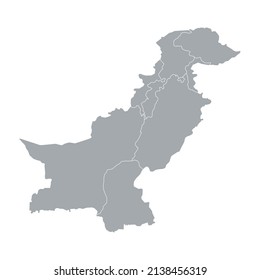 Grey Vector Map of Pakistan with Administrative borders