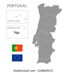Grey Vector Map of Portugal with Administrative borders