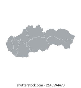 Mapa de vectores grises de eslovaco con fronteras administrativas
