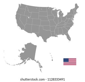 Grey Vector Map of USA with Administrative borders