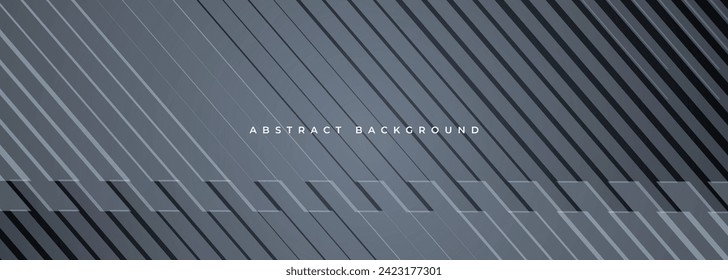 Grey vector modern abstract background with 3D stripes. Stripped gray geometric corporate banner design. Wide horizontal background concept with lines pattern. Vector illustration