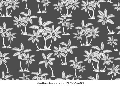 grey vector palm trees drawn seamless pattern isolated on background. Perfect for fabric, wallpaper or giftwrap. art