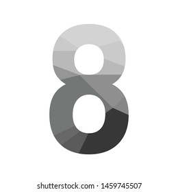 Grey vector polygon eight number font with long shadow.  Low poly illustration of flat design.