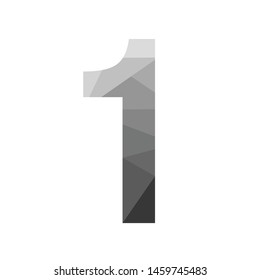 Grey vector polygon one number font with long shadow.  Low poly illustration of flat design.