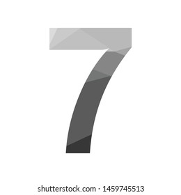Grey vector polygon seven number font with long shadow.  Low poly illustration of flat design.