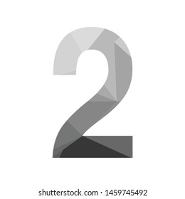 Grey vector polygon two number font with long shadow.  Low poly illustration of flat design.