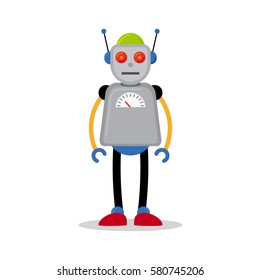 Grey vector robot icon, isolated on white background