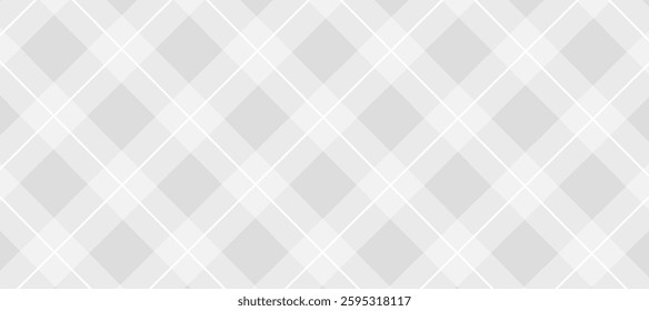 Grey vector seamless pattern with white stripes diagonal plaid background