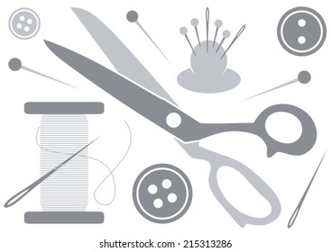 Grey vector sewing icons set on white background