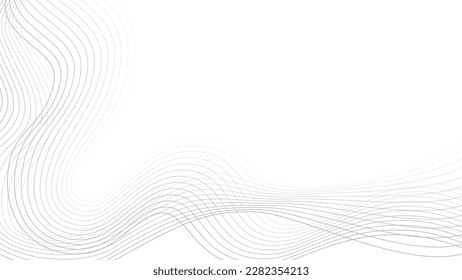 Grey vector waves on white background. Editable stroke