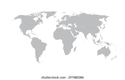 Grey Vector World Map With Borders Of All Countries