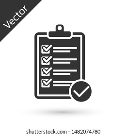 Grey Verification of delivery list clipboard and pen icon isolated on white background.  Vector Illustration