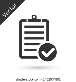 Grey Verification of delivery list clipboard and pen icon isolated on white background.  Vector Illustration