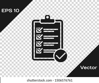 Grey Verification of delivery list clipboard and pen icon isolated on transparent background.  Vector Illustration