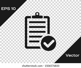 Grey Verification of delivery list clipboard and pen icon isolated on transparent background.  Vector Illustration