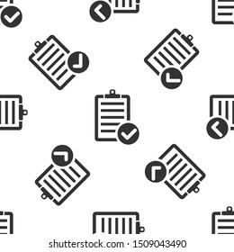 Grey Verification of delivery list clipboard and pen icon isolated seamless pattern on white background.  Vector Illustration