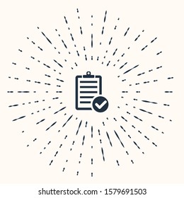 Grey Verification of delivery list clipboard and pen icon isolated on beige background. Abstract circle random dots. Vector Illustration