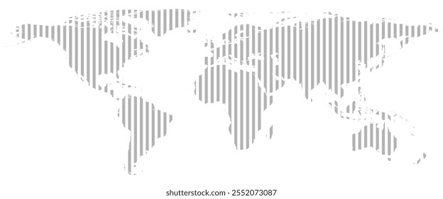 Grey vertical line pattern world map. Vector Map Illustration.
